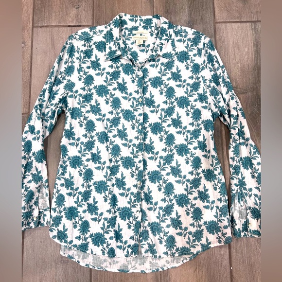 Cynthia Rowley Women’s 100% Linen White Green Floral Button Up Shirt Size XL - Picture 1 of 7